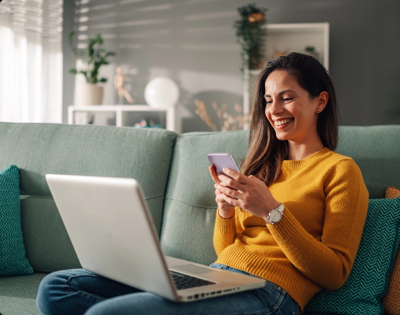 Woman working living room
